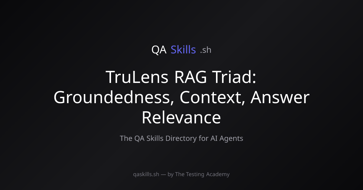 TruLens RAG Triad: Groundedness, Context, Answer Relevance | QASkills.sh